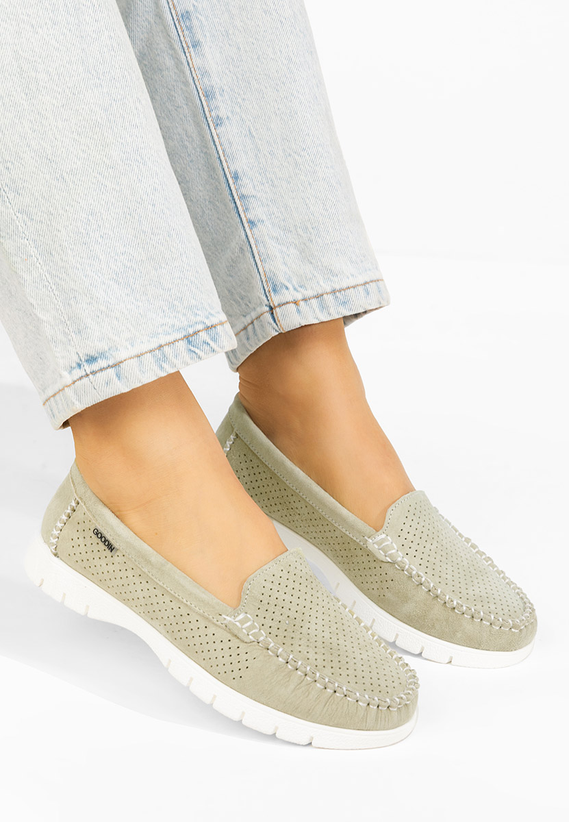 Дамски мокасини естествена кожа Irsaia зелен