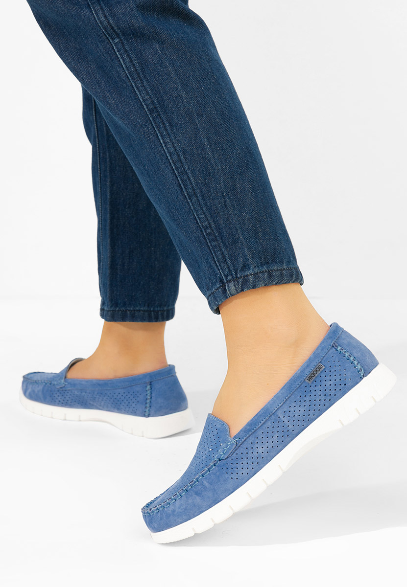 Дамски мокасини естествена кожа Irsaia син