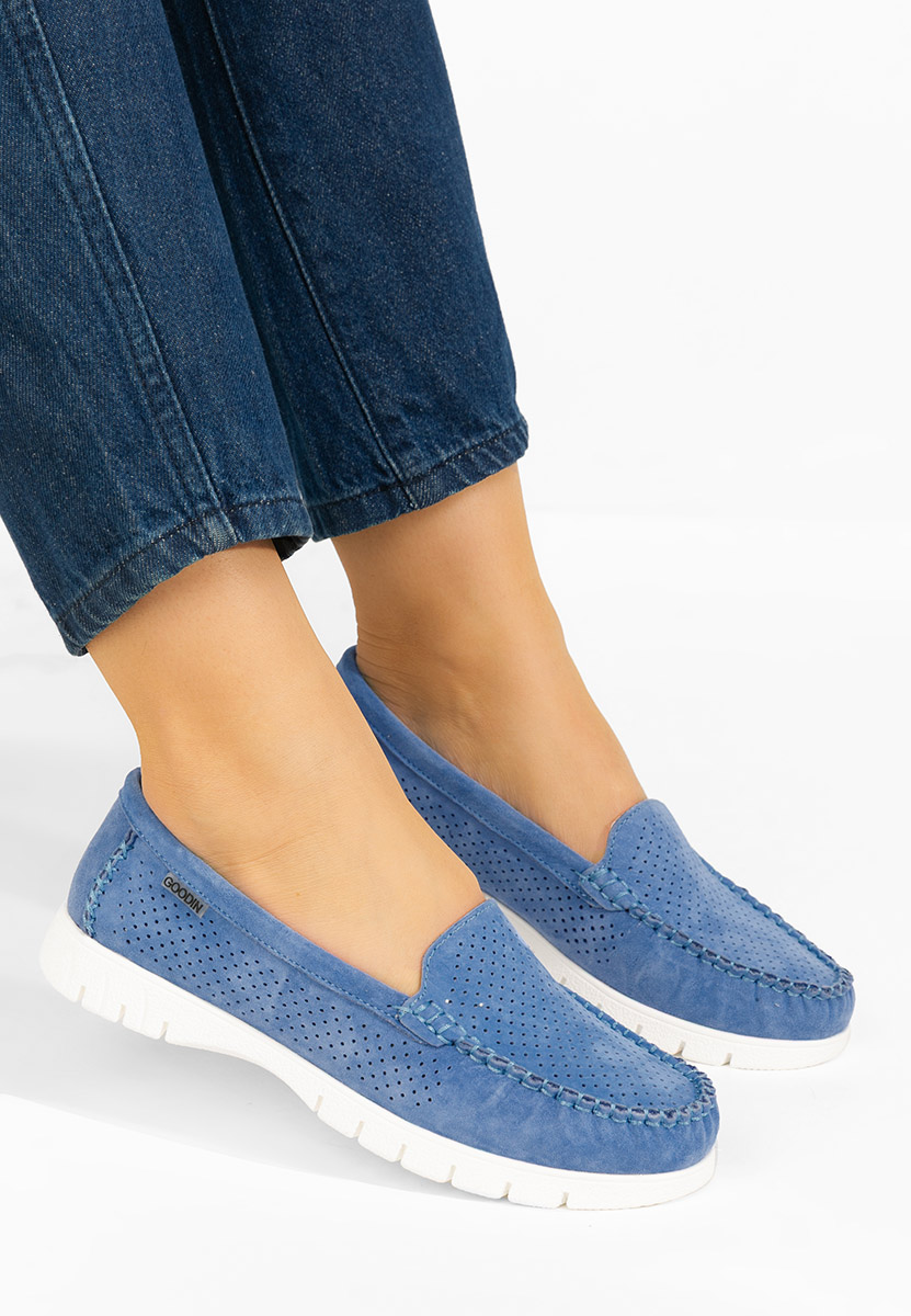 Дамски мокасини естествена кожа Irsaia син