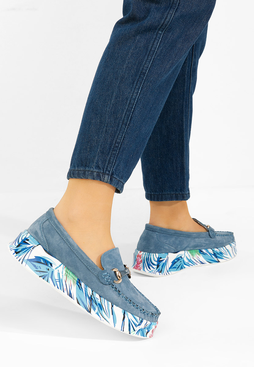 Дамски мокасини естествена кожа Tanielia син