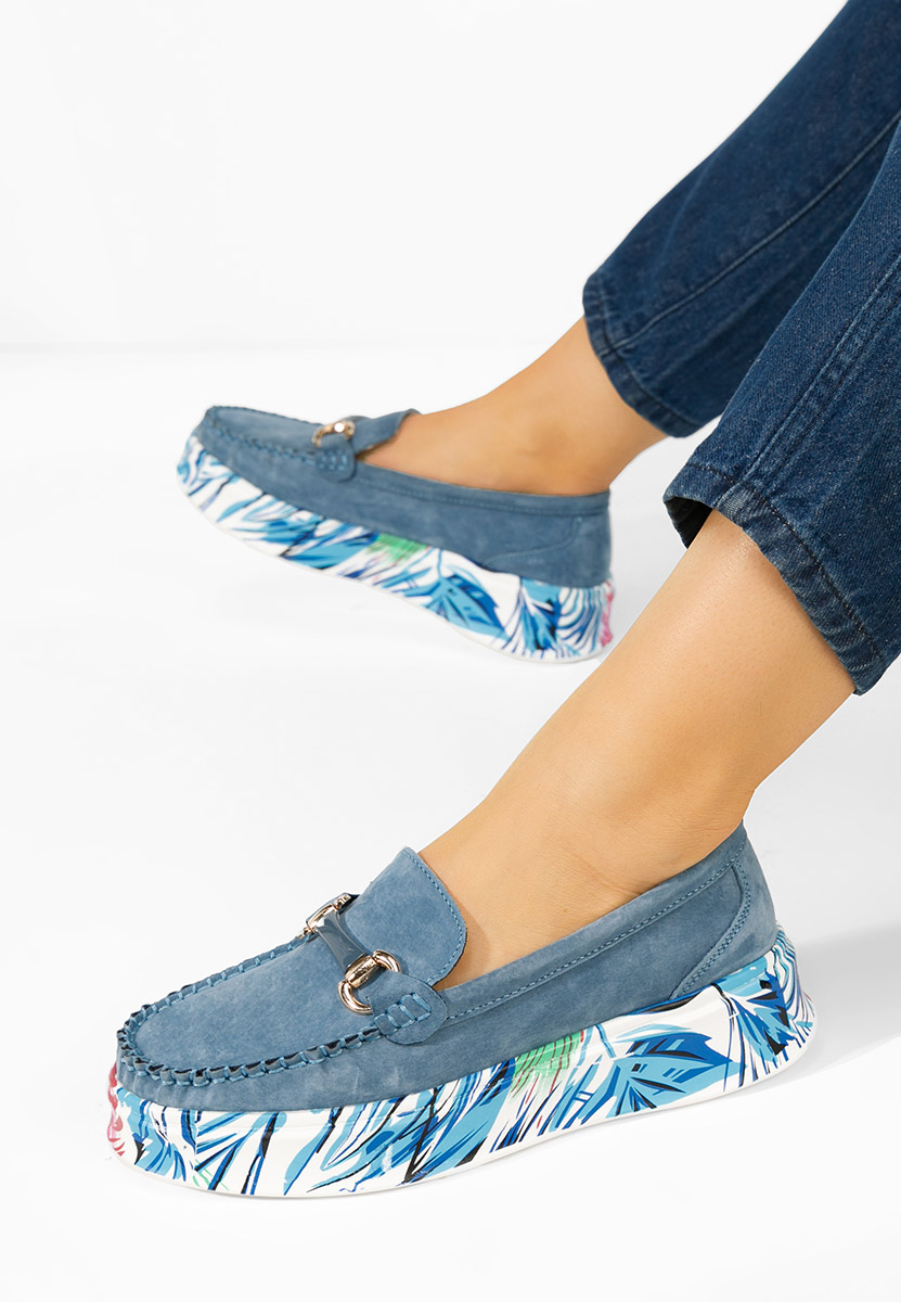 Дамски мокасини естествена кожа Tanielia син