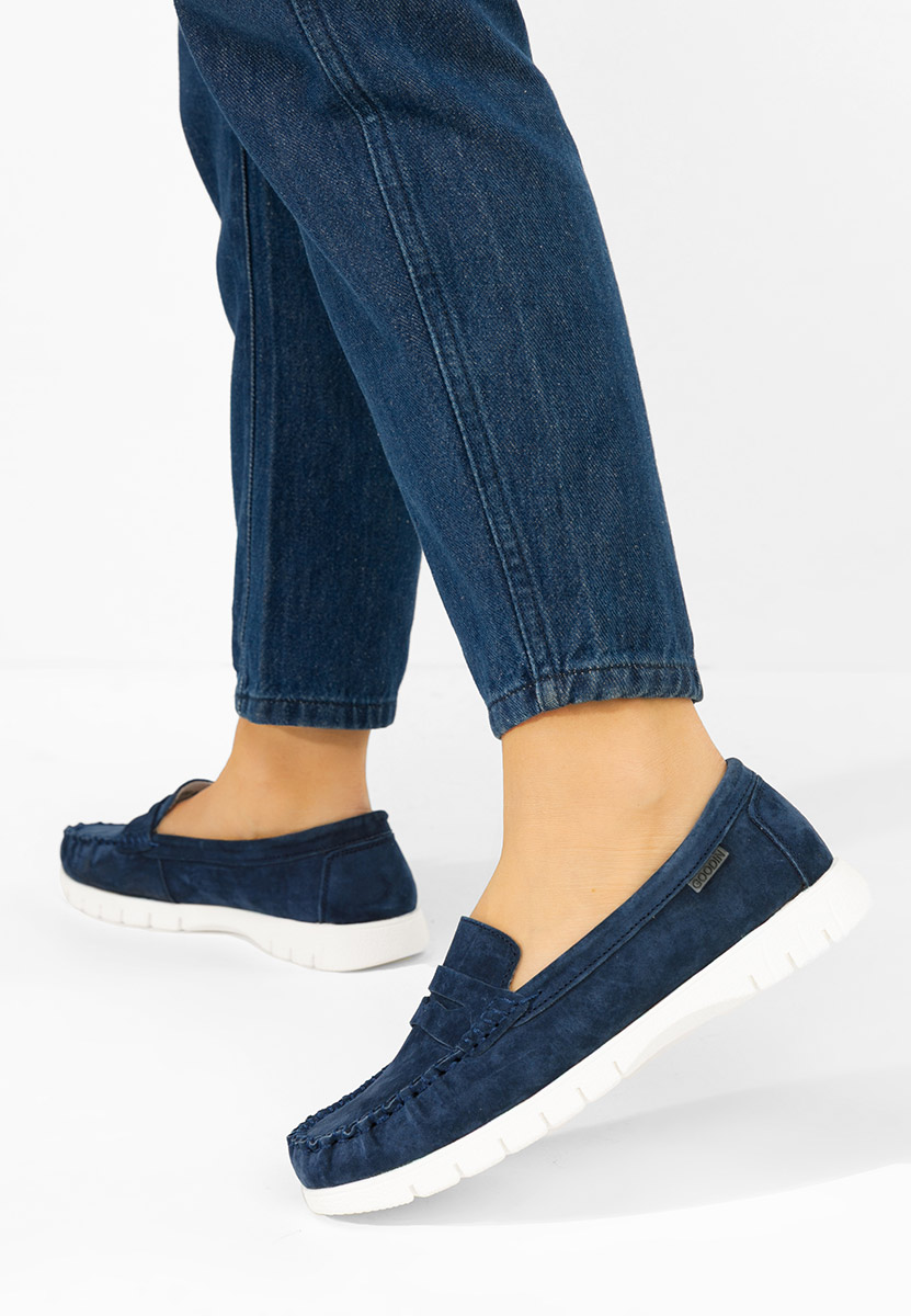 Дамски мокасини естествена кожа Dariania военно син