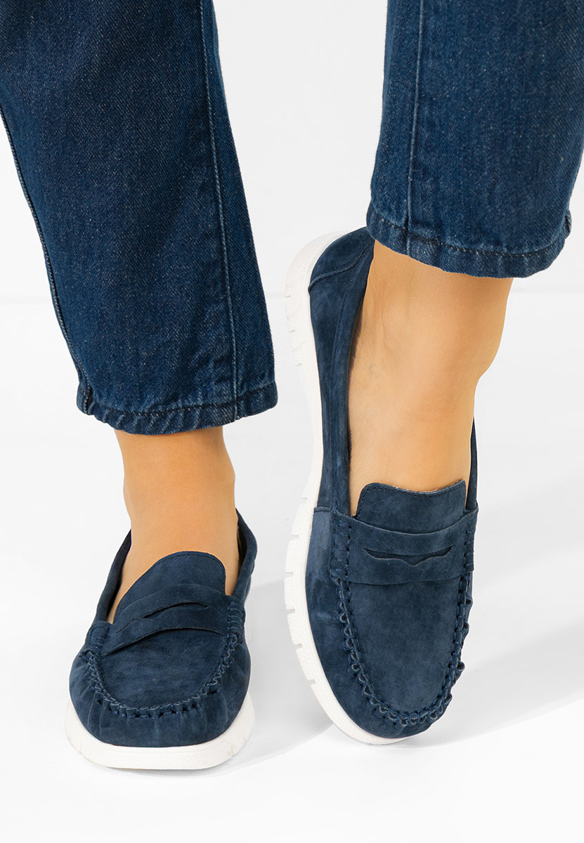 Дамски мокасини естествена кожа Dariania военно син