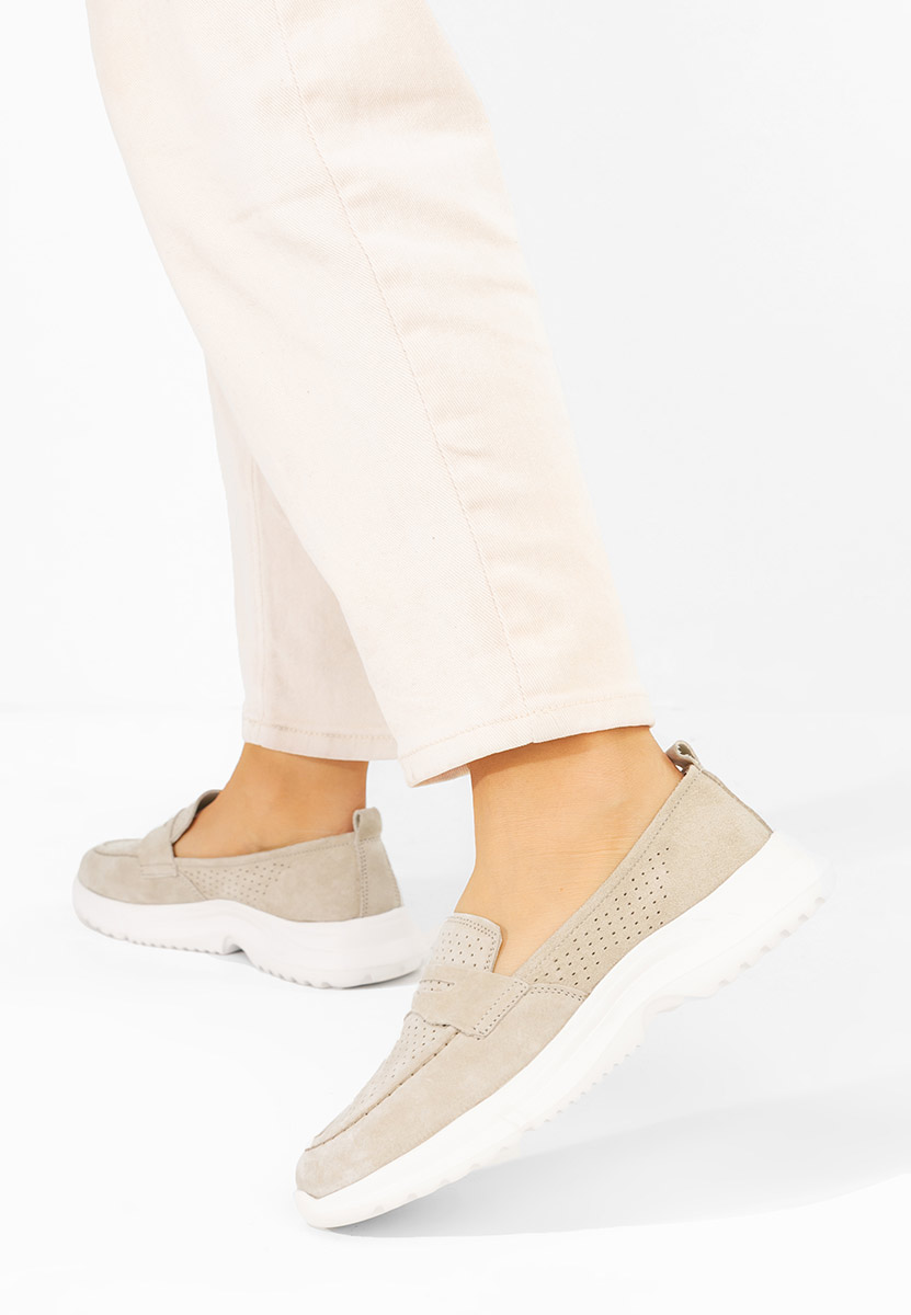 Дамски мокасини естествена кожа Raluka бежов