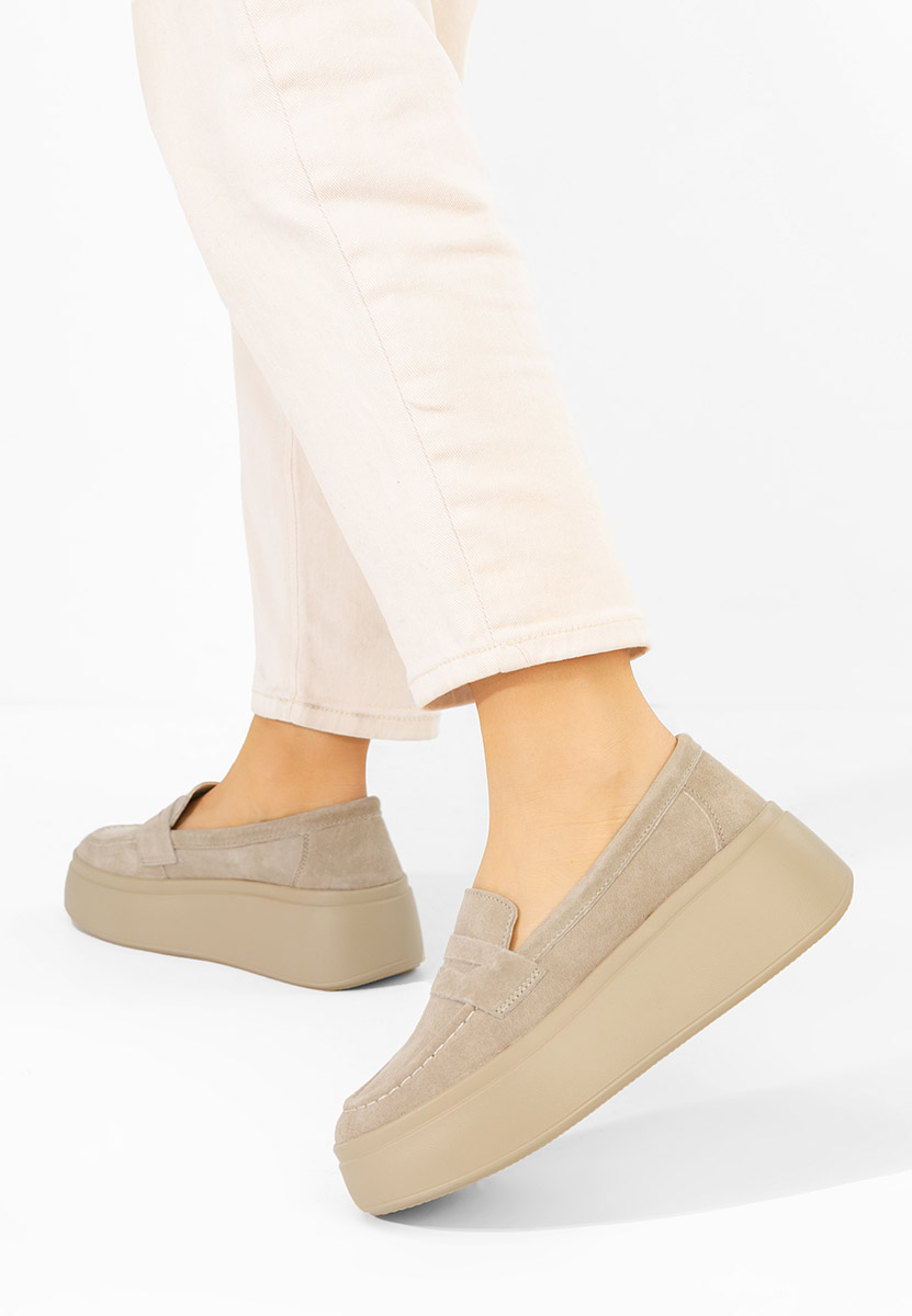 Дамски мокасини естествена кожа Enissea бежов