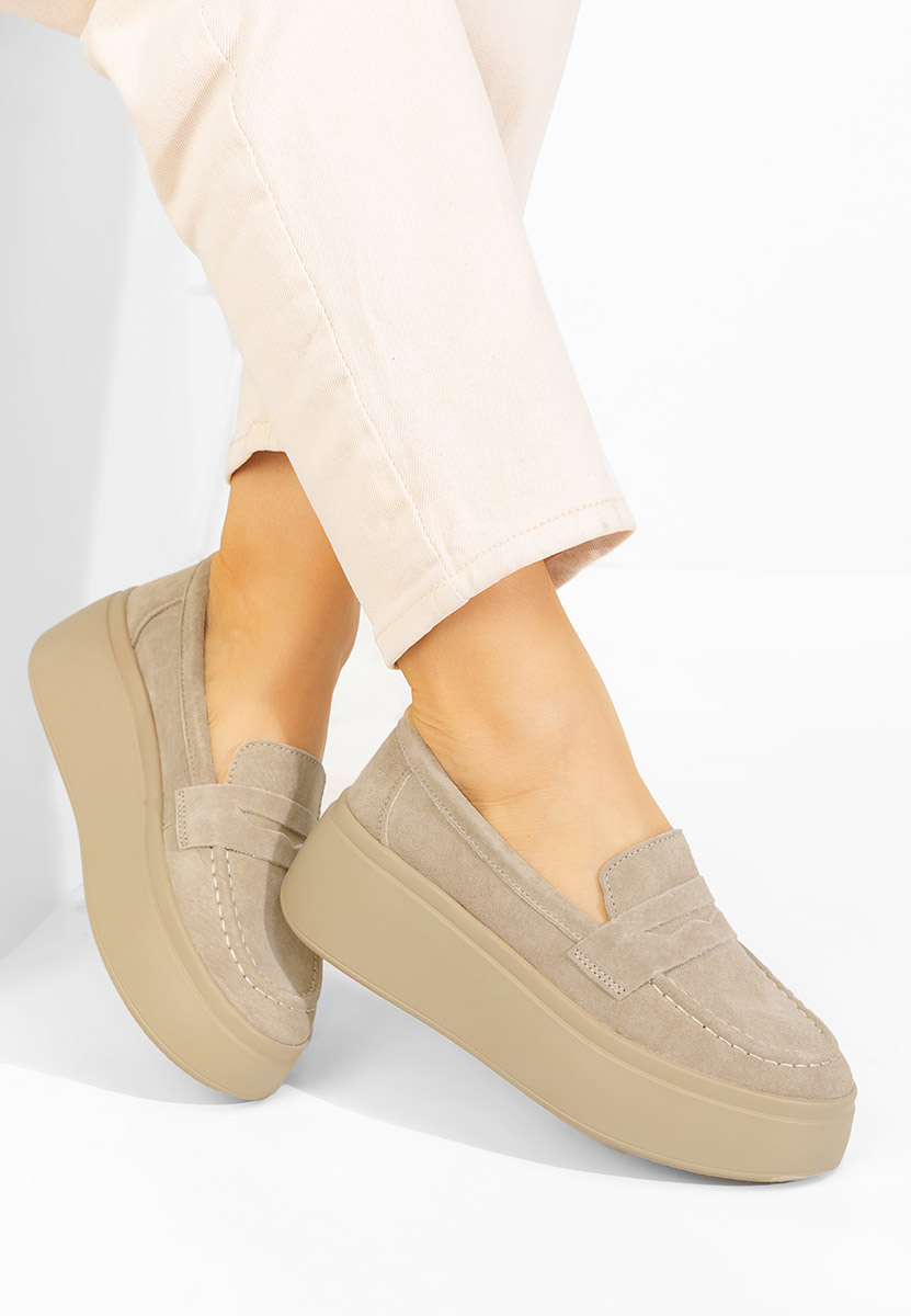 Дамски мокасини естествена кожа Enissea бежов