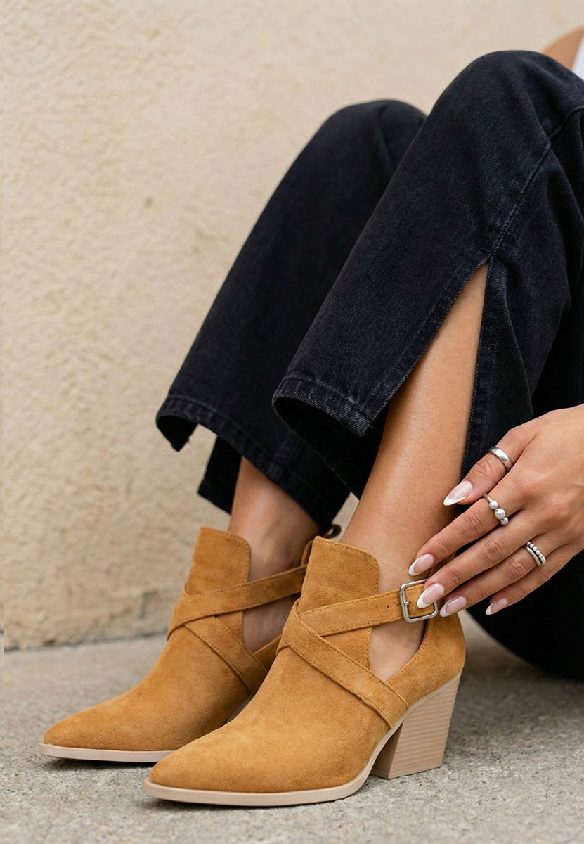 Дамски боти с ток Rayana камел