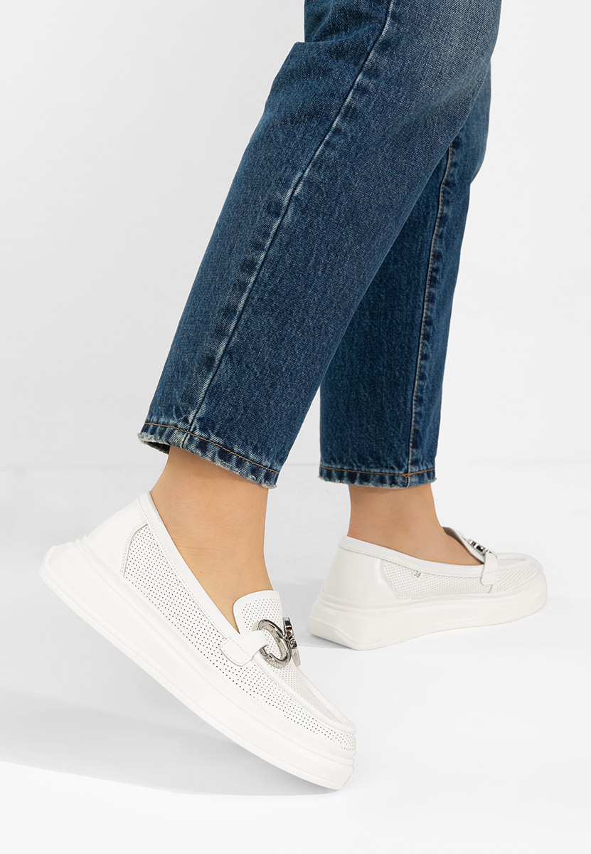 Дамски мокасини естествена кожа Hermiona бели