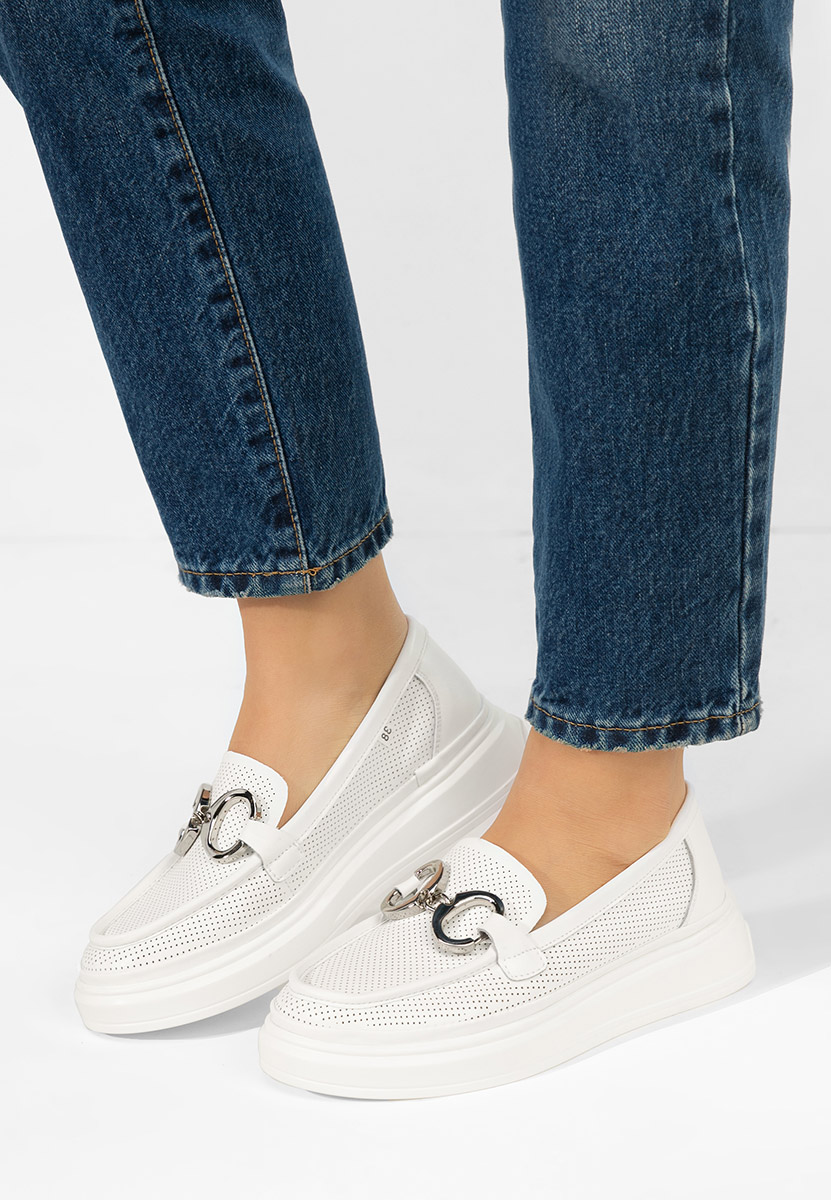 Дамски мокасини естествена кожа Hermiona бели