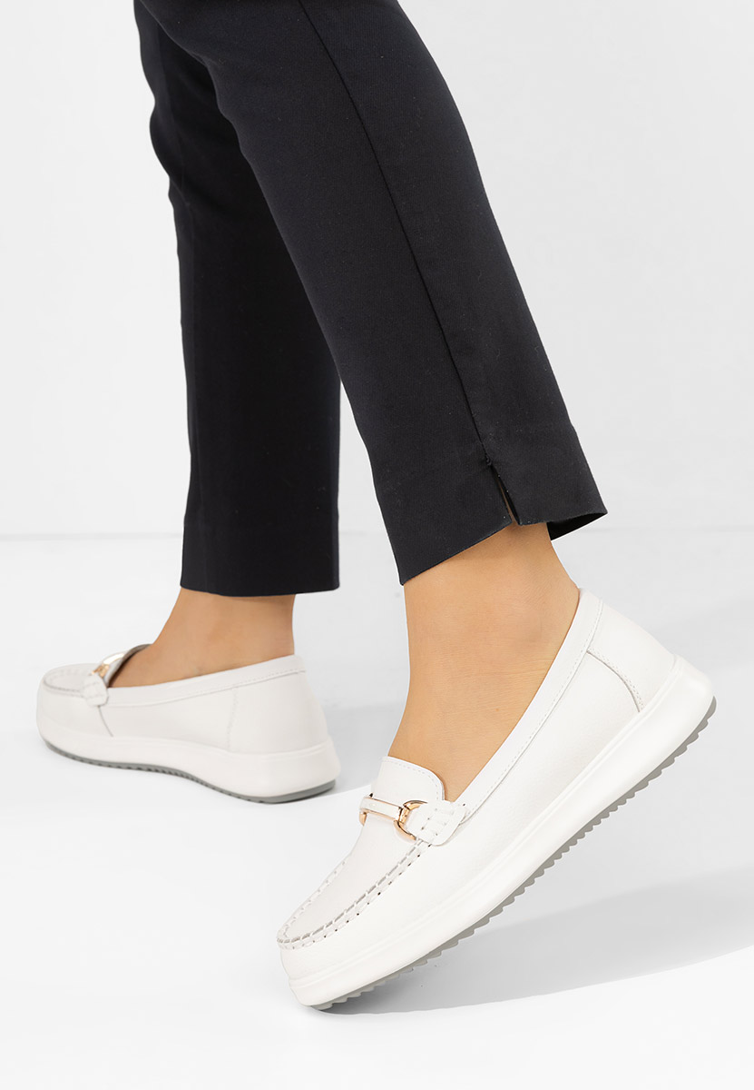 Дамски мокасини естествена кожа Nessie бели