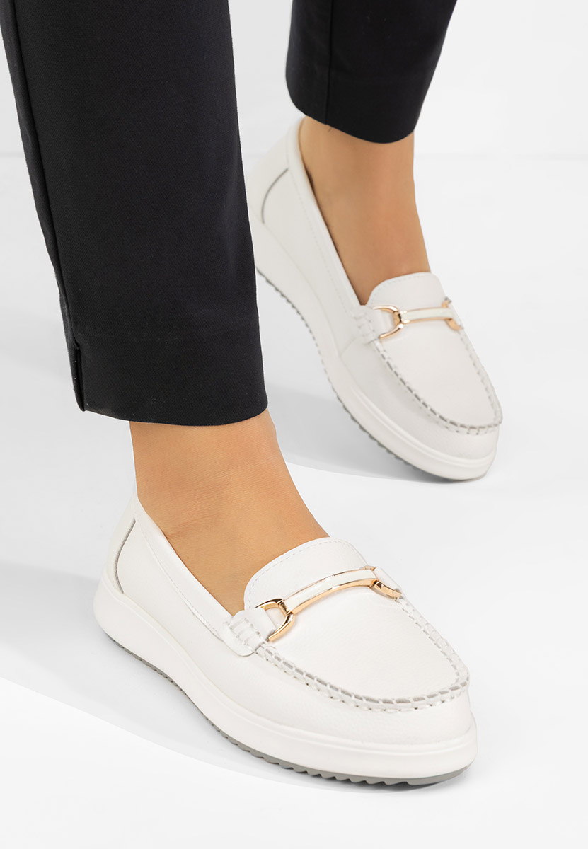 Дамски мокасини естествена кожа Nessie бели