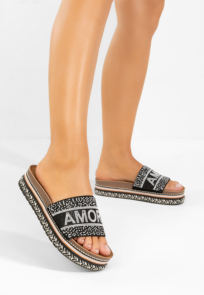 дамски чехли на платформа Alezia черни