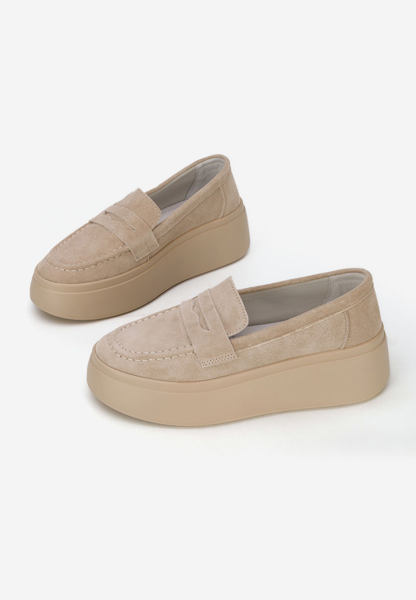 Дамски мокасини естествена кожа Enissea бежов