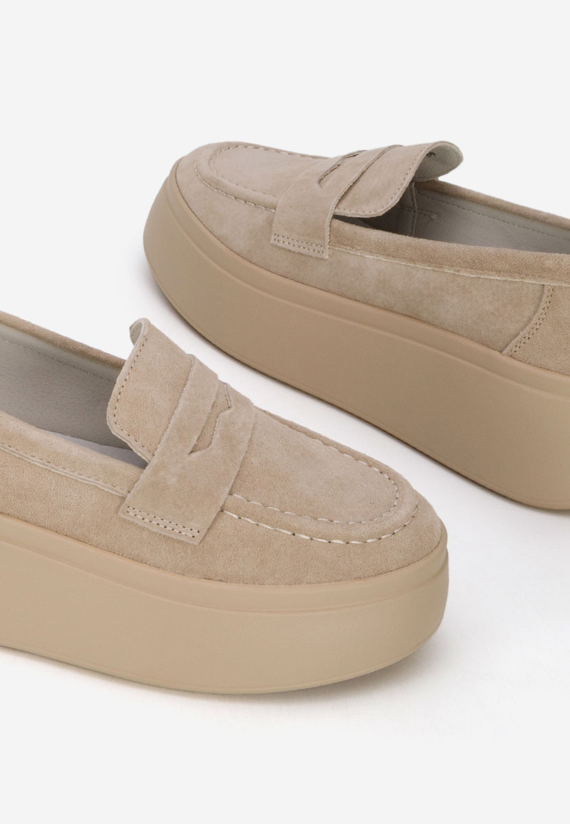 Дамски мокасини естествена кожа Enissea бежов