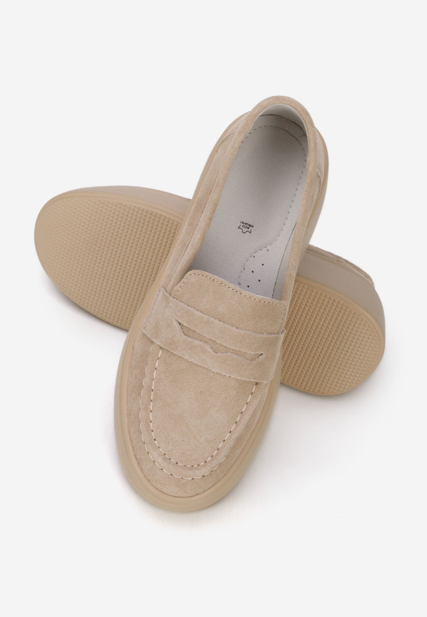 Дамски мокасини естествена кожа Enissea бежов