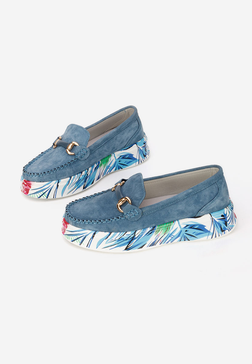 Дамски мокасини естествена кожа Tanielia син