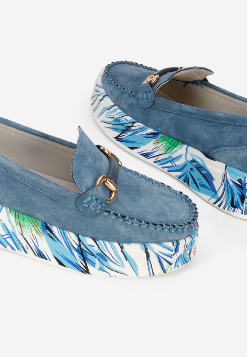 Дамски мокасини естествена кожа Tanielia син