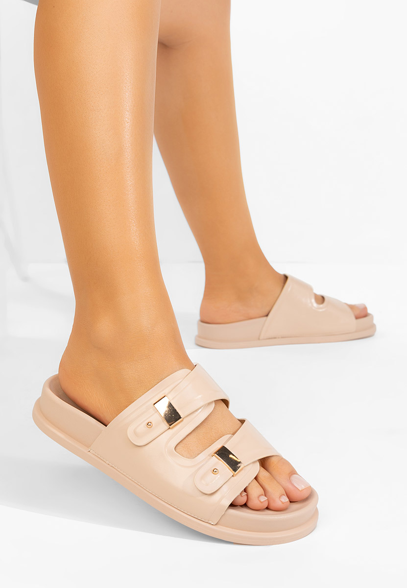 дамски чехли на платформа Carmenta бежов