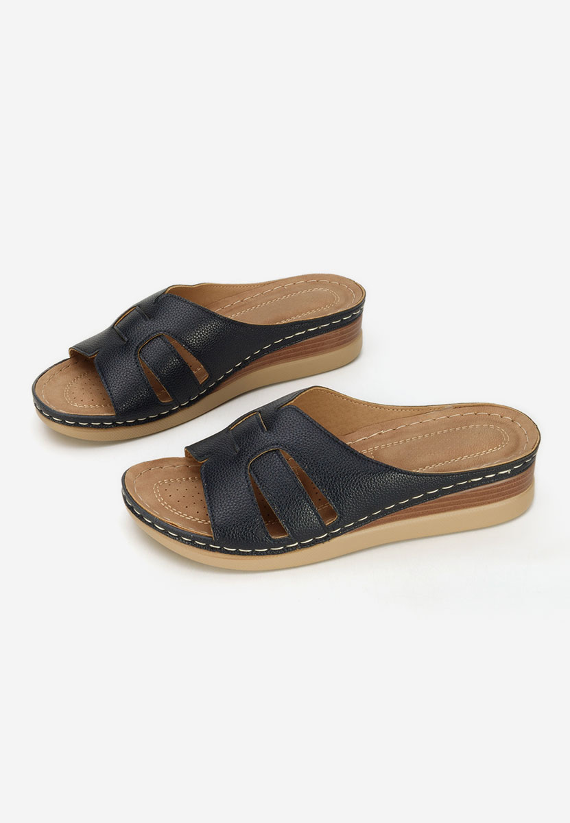 Чехли на платформа Marhta военно син