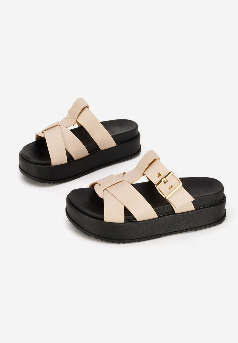 дамски чехли на платформа Inaria бежов