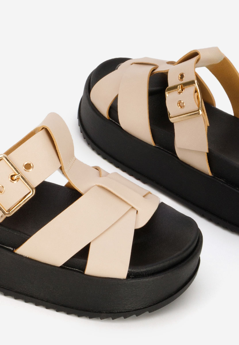 дамски чехли на платформа Inaria бежов