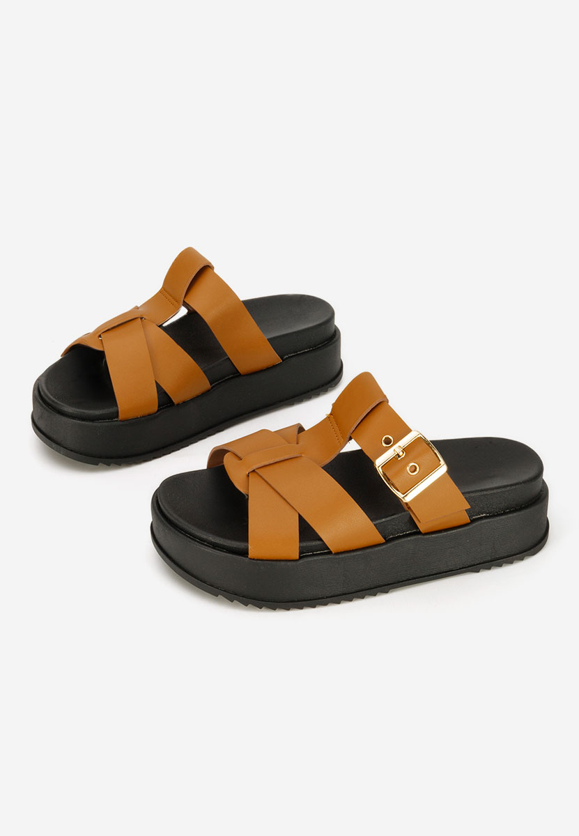 дамски чехли на платформа Inaria камел