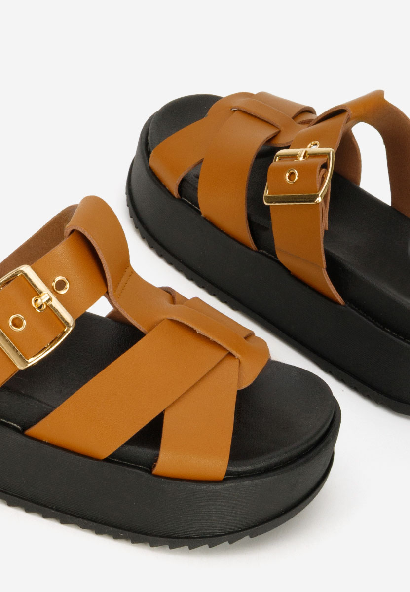 дамски чехли на платформа Inaria камел