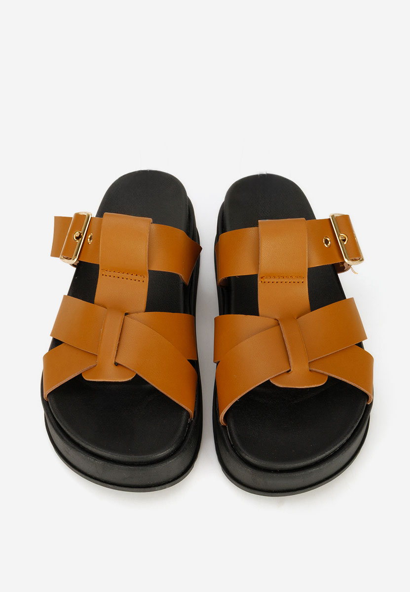 дамски чехли на платформа Inaria камел