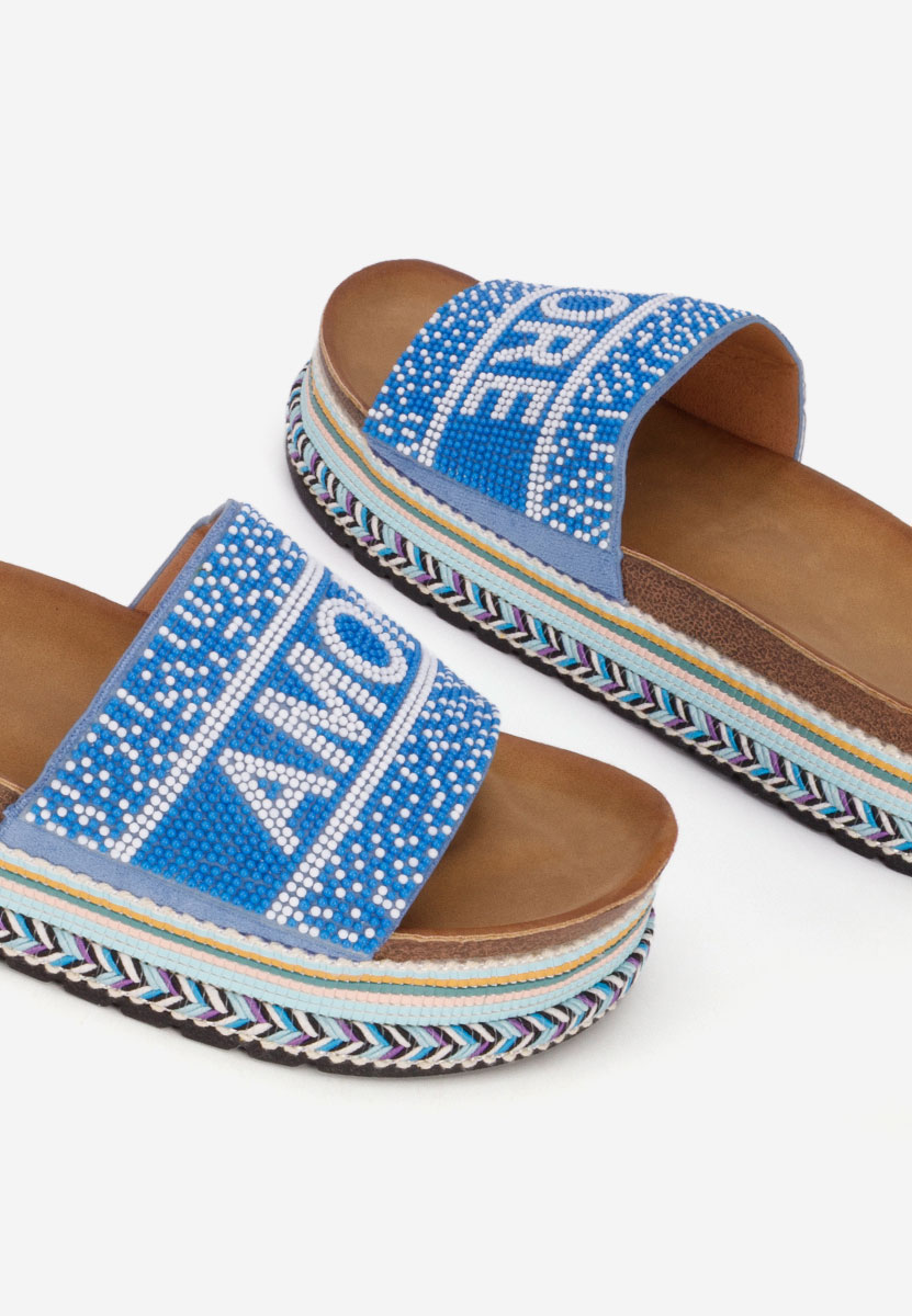 дамски чехли на платформа Alezia син