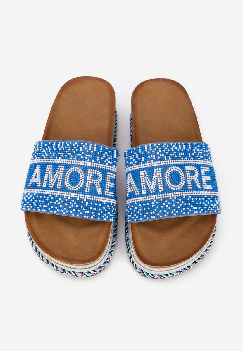 дамски чехли на платформа Alezia син