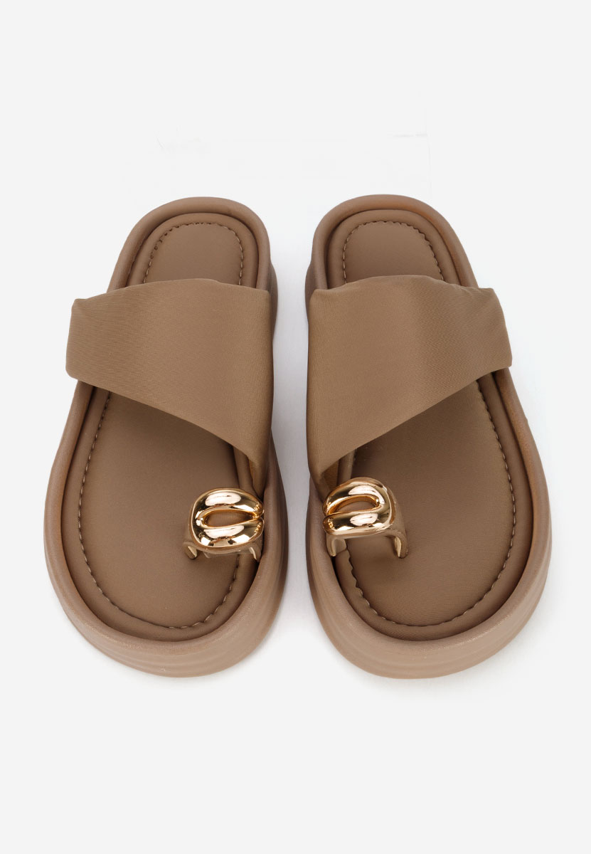 дамски чехли на платформа Alezzia каки