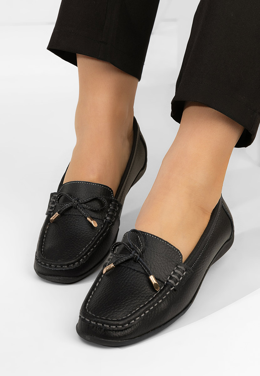 Дамски мокасини естествена кожа Nemesia черни