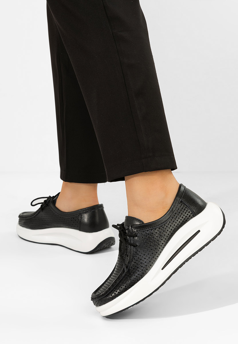 Дамски мокасини естествена кожа Eveliana черни