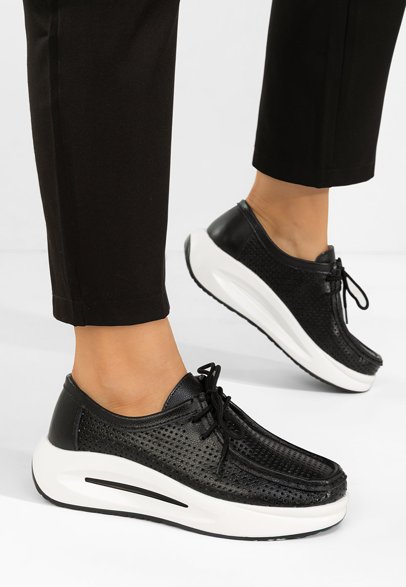 Дамски мокасини естествена кожа Eveliana черни