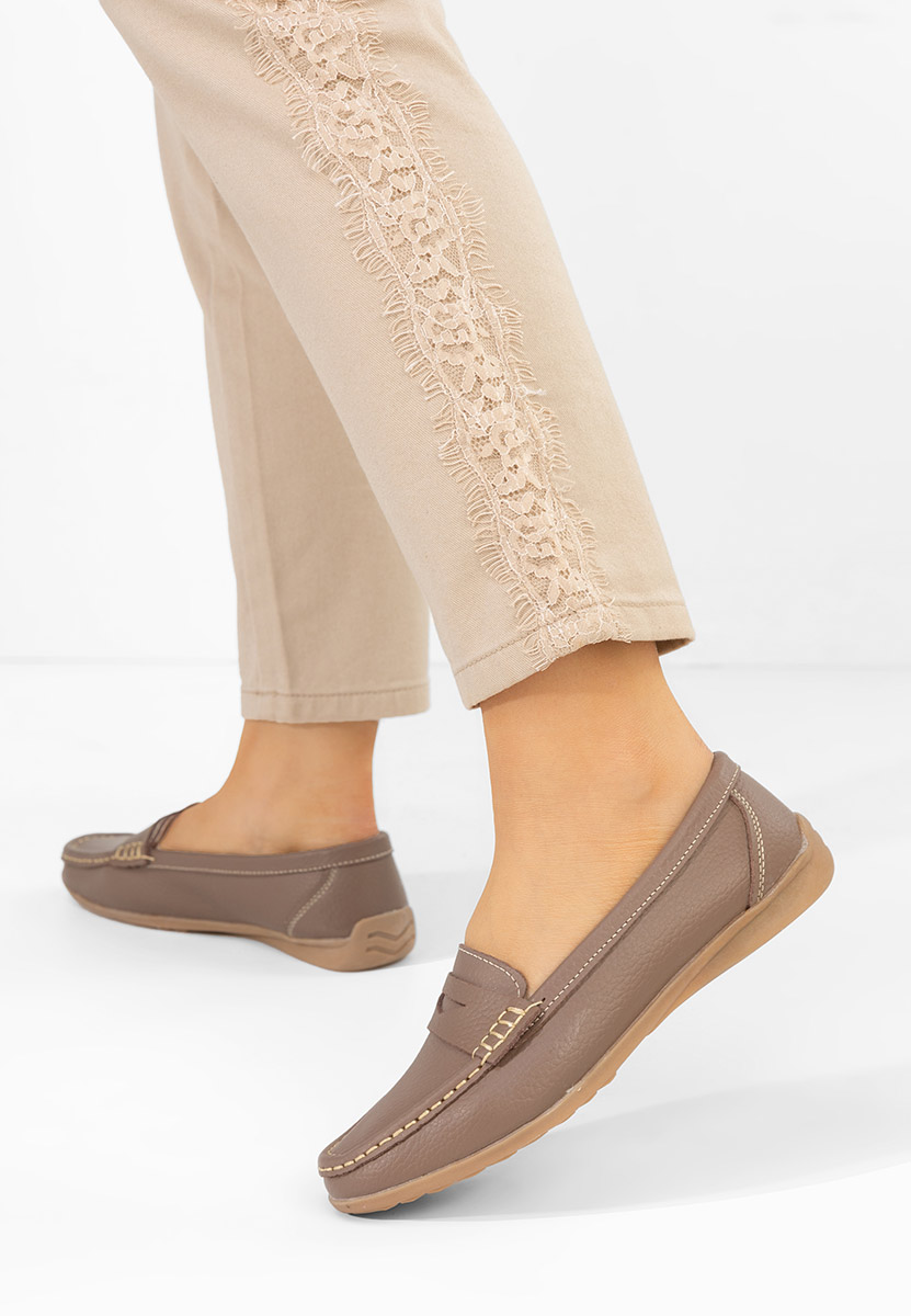 Дамски мокасини естествена кожа Cheria каки