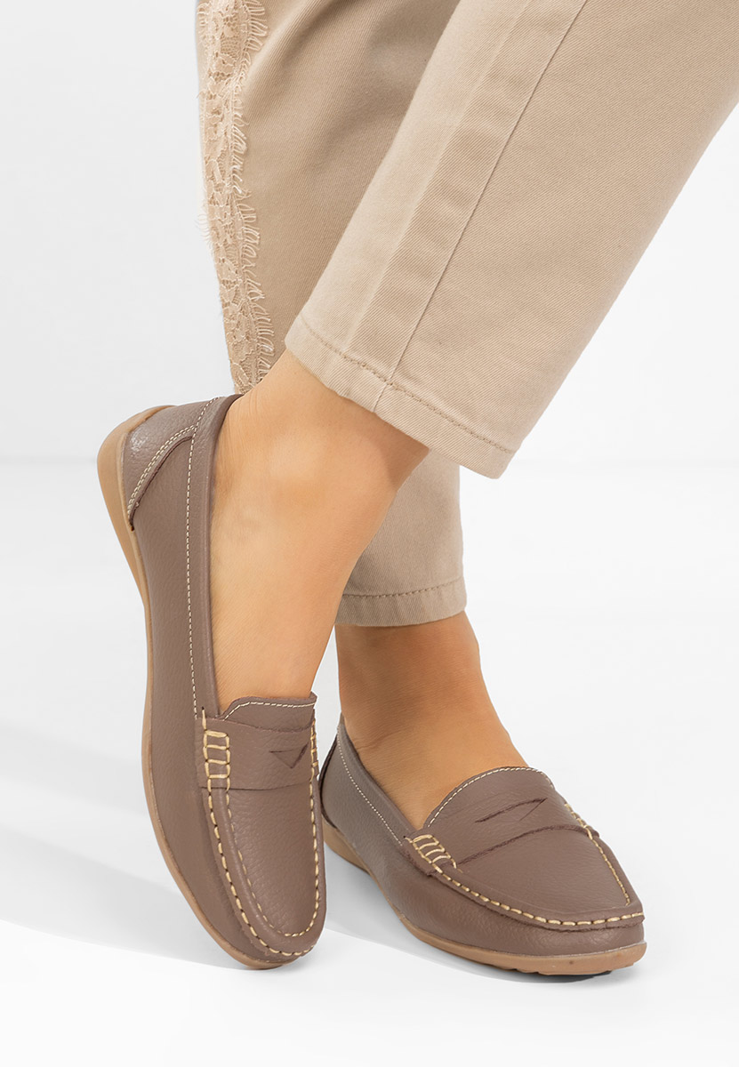 Дамски мокасини естествена кожа Cheria каки