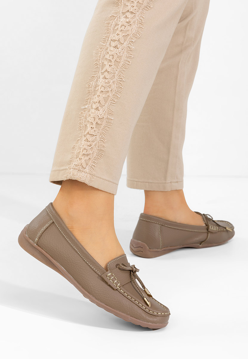 Дамски мокасини естествена кожа Nemesia каки