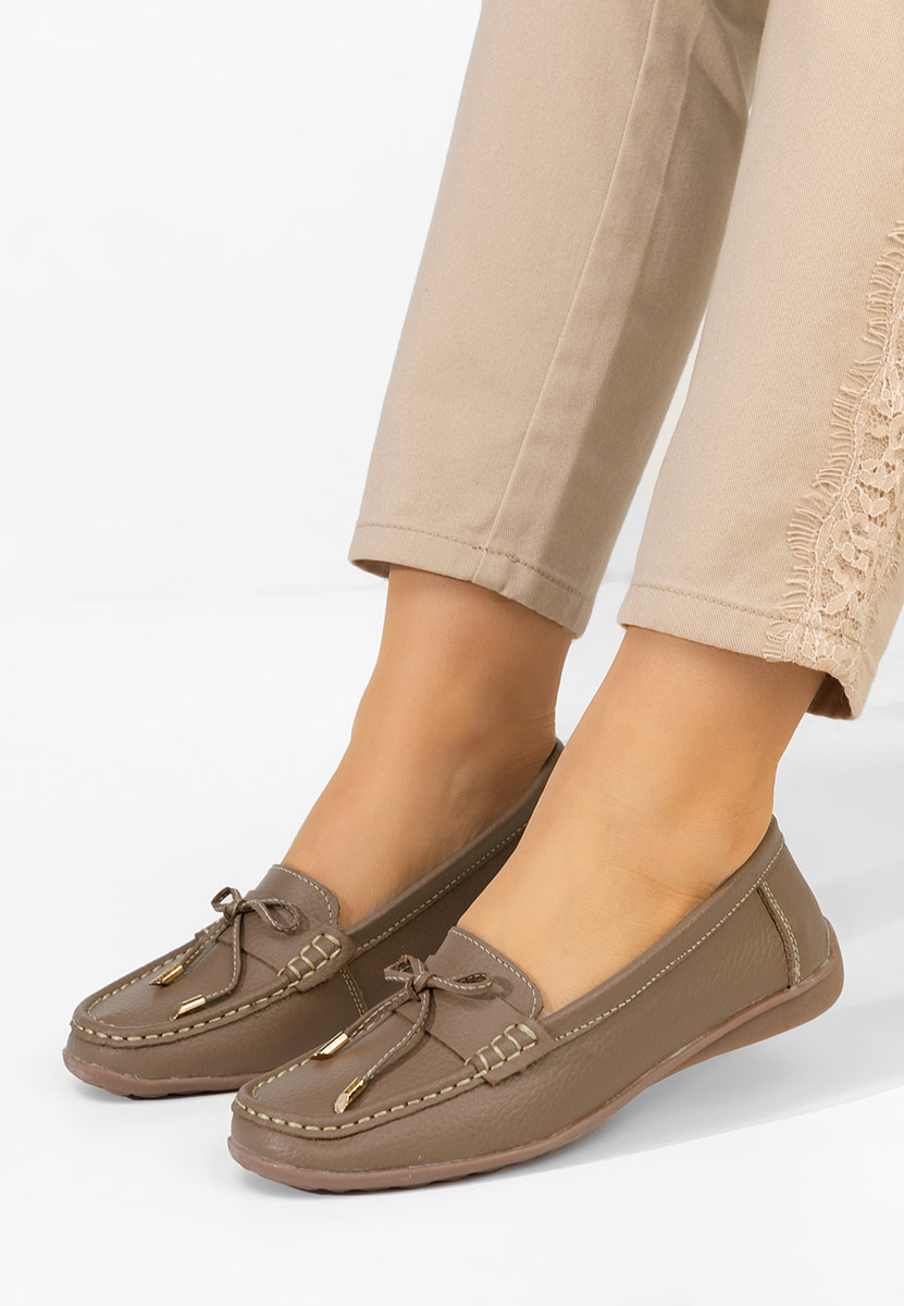 Дамски мокасини естествена кожа Nemesia каки