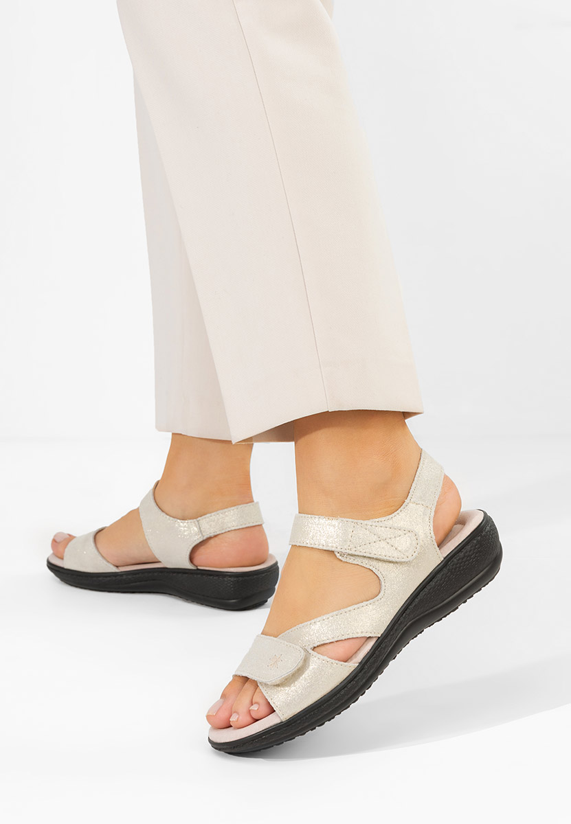 Cандали естествена кожа Cruella златен