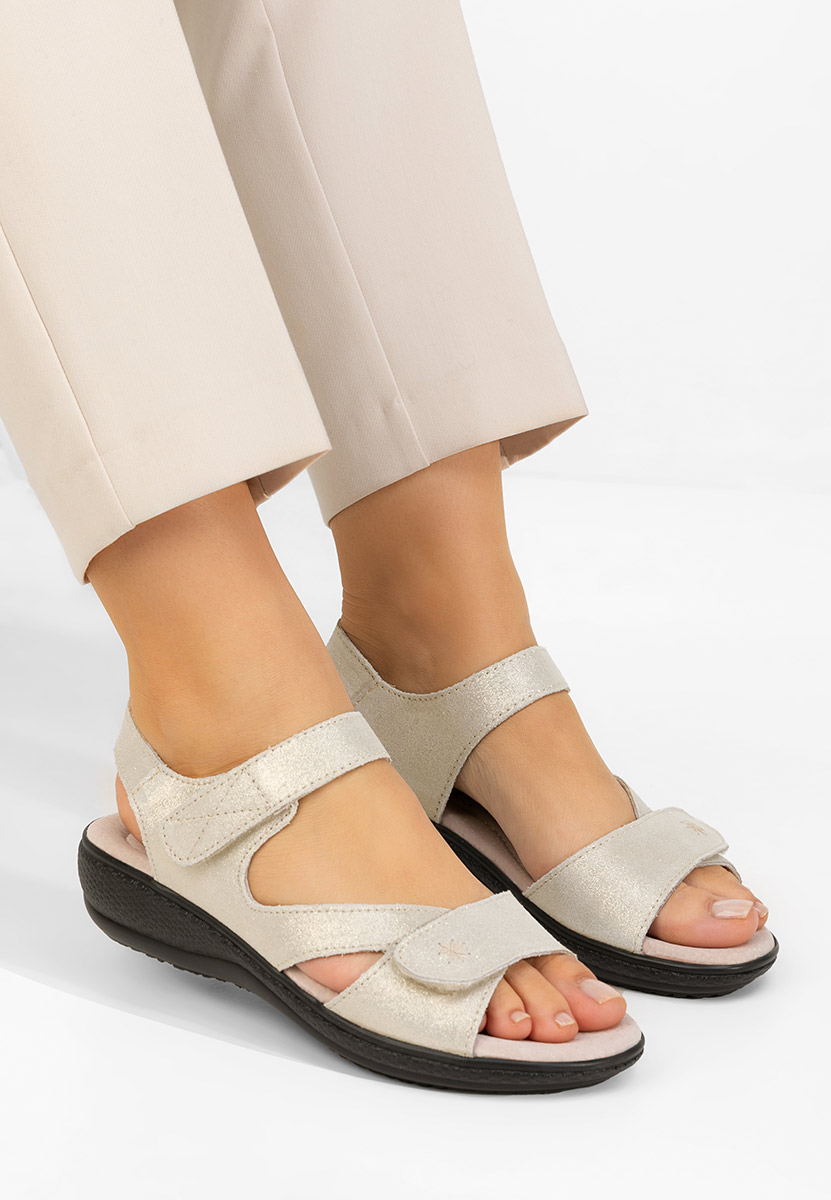 Cандали естествена кожа Cruella златен