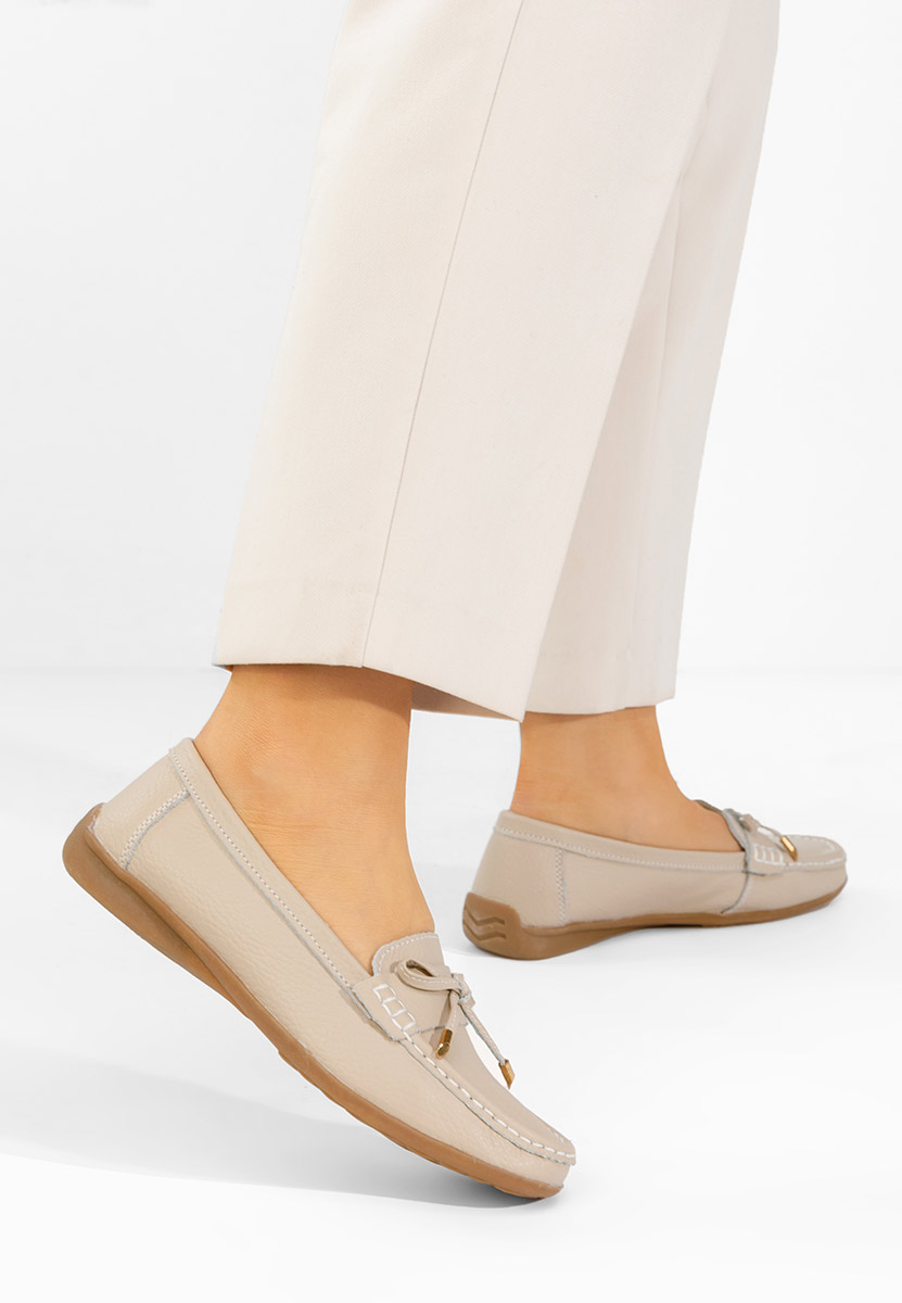 Дамски мокасини естествена кожа Nemesia телесен цвят