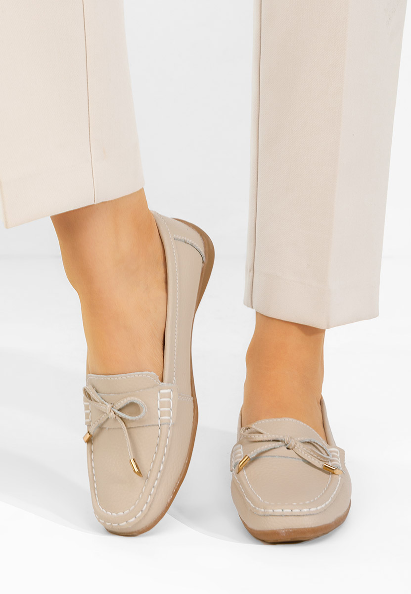 Дамски мокасини естествена кожа Nemesia телесен цвят