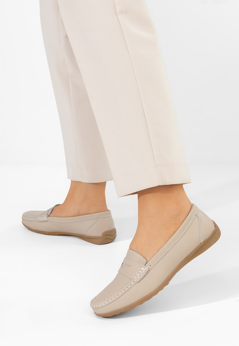 Дамски мокасини естествена кожа Cheria телесен цвят