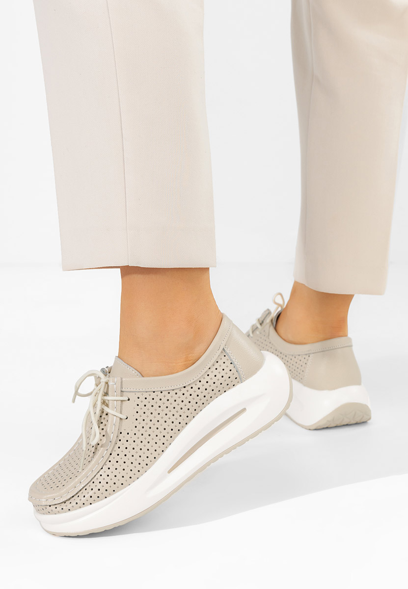 Дамски мокасини естествена кожа Eveliana бежов