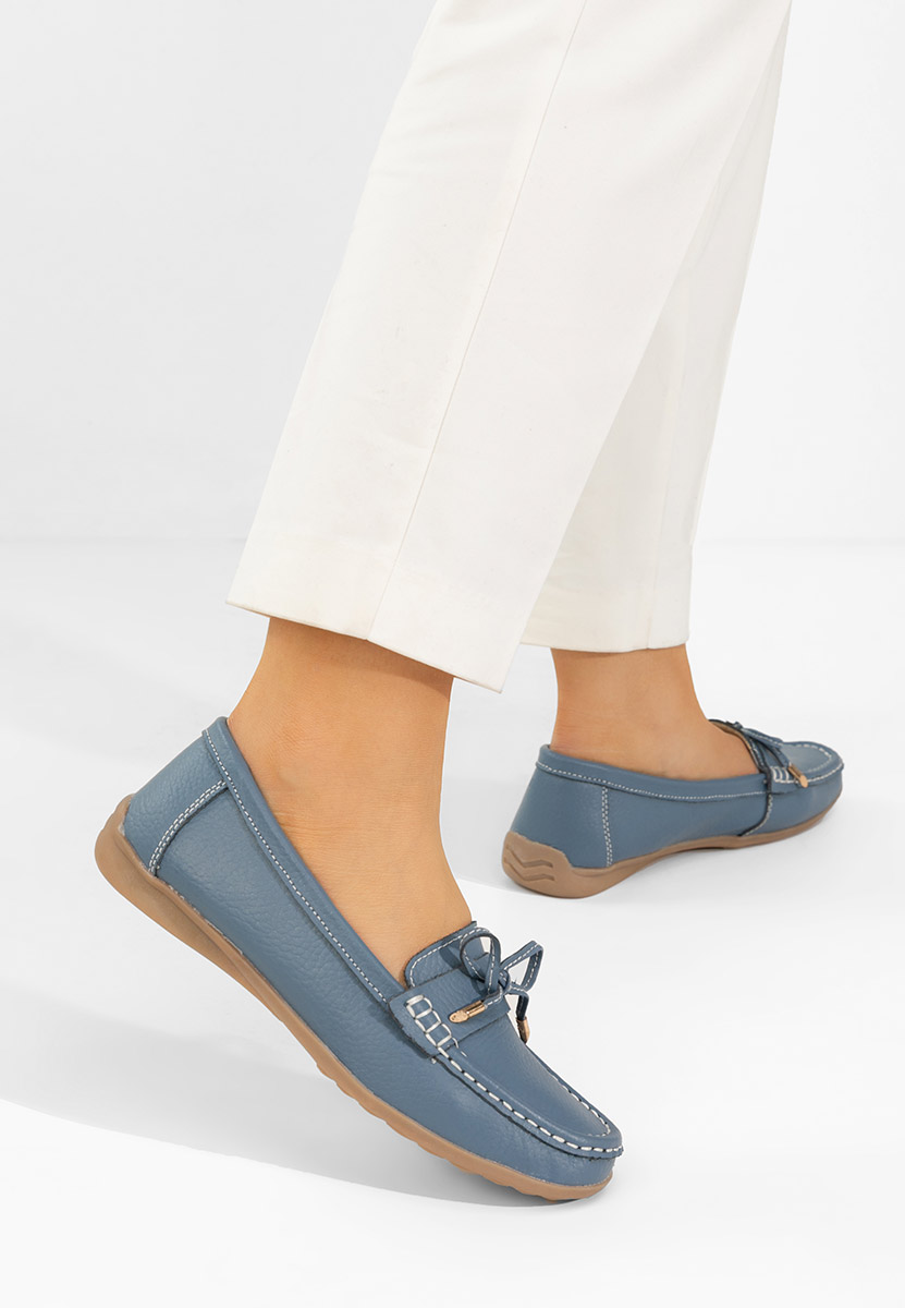 Дамски мокасини естествена кожа Nemesia син