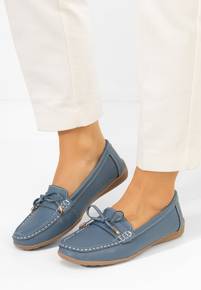 Дамски мокасини естествена кожа Nemesia син