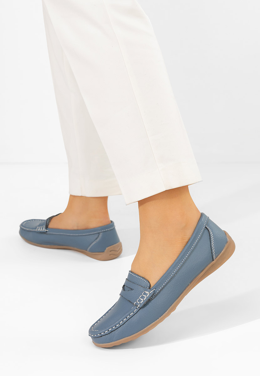 Дамски мокасини естествена кожа Cheria син
