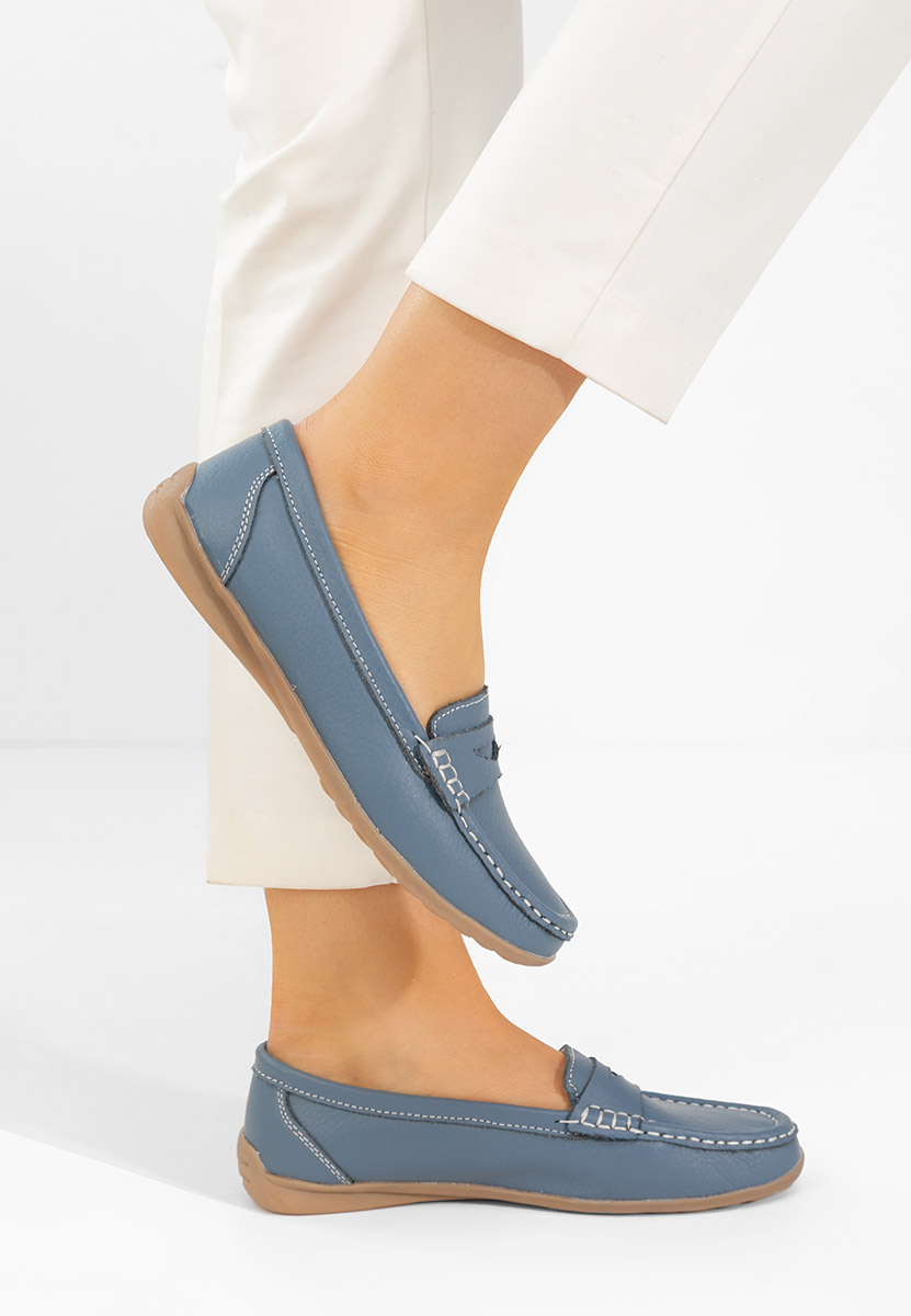 Дамски мокасини естествена кожа Cheria син