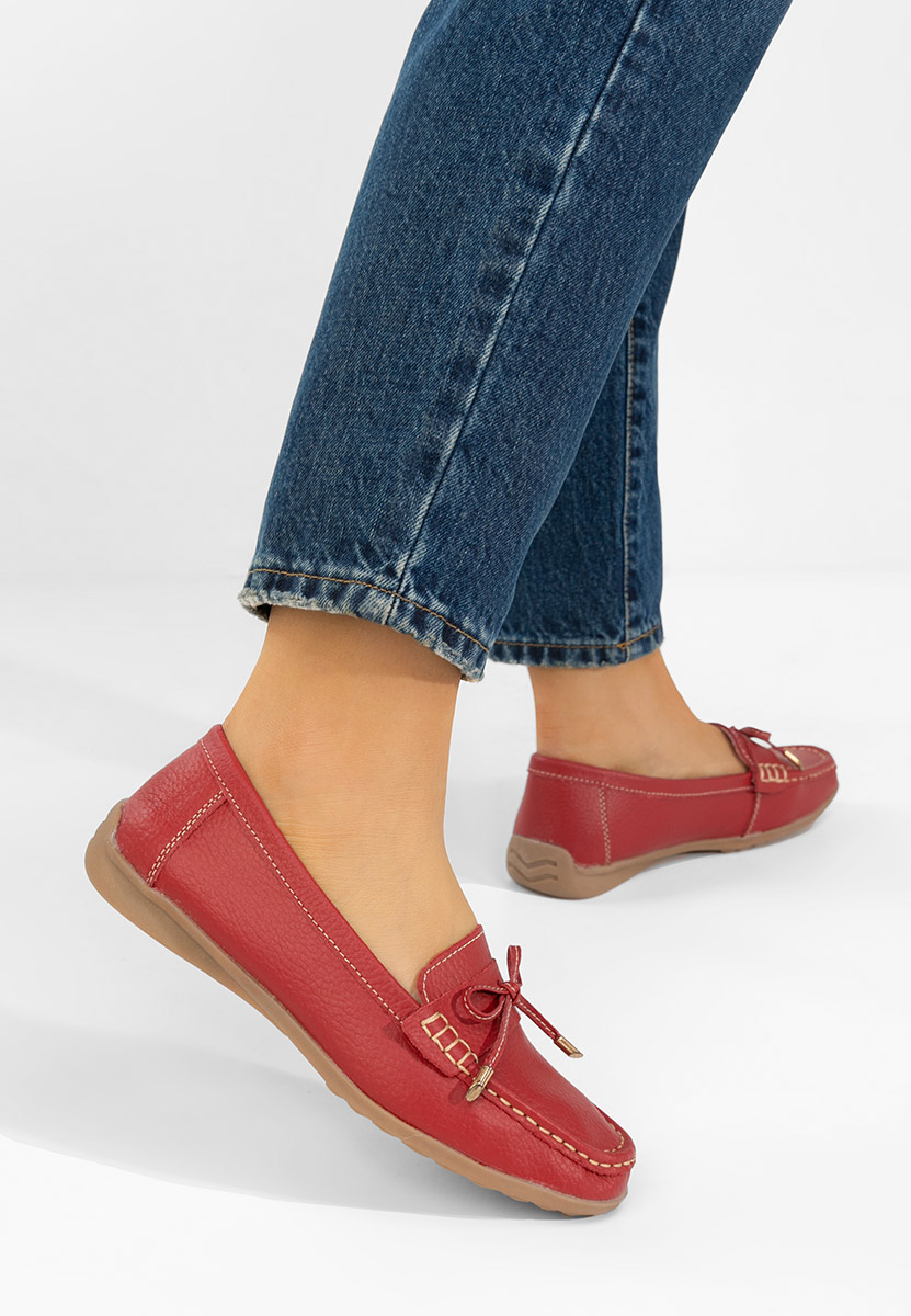 Дамски мокасини естествена кожа Nemesia червен