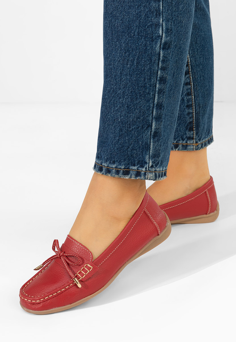 Дамски мокасини естествена кожа Nemesia червен